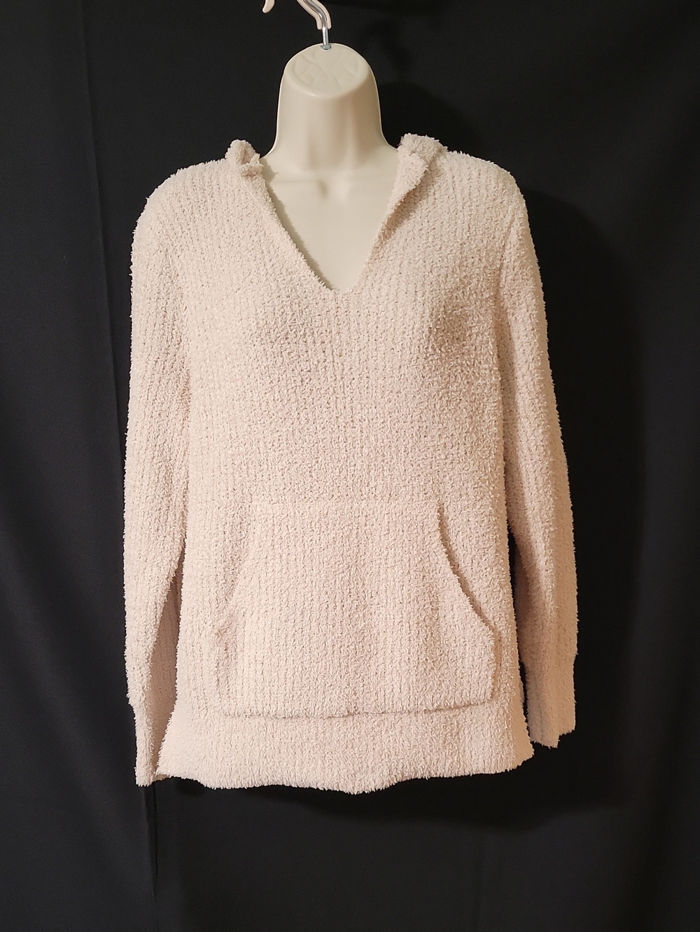 Cupcakes & Cashmere Plush V-Neck Hoodie Sweater in Cream, Size S